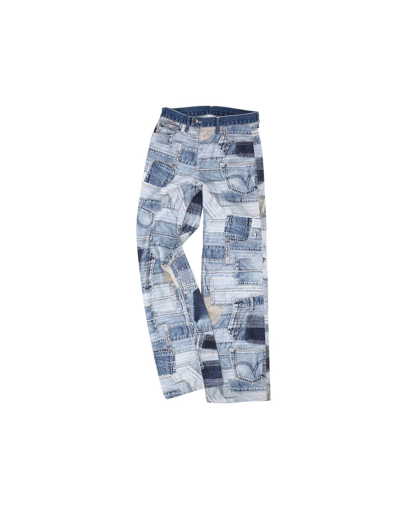 BRNO Patchwork Printed Wide Jeans (Blue)