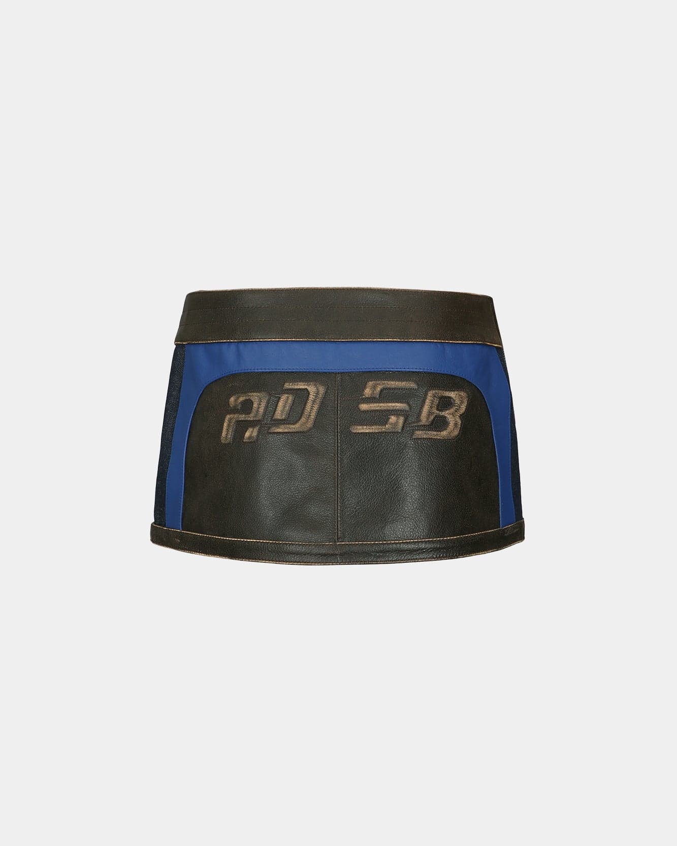Denim Combo Racing Leather Skirts (Brown) — vue 4