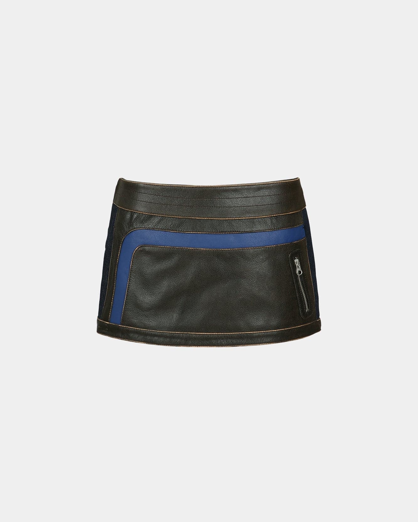 Denim Combo Racing Leather Skirts (Brown) — vue 1