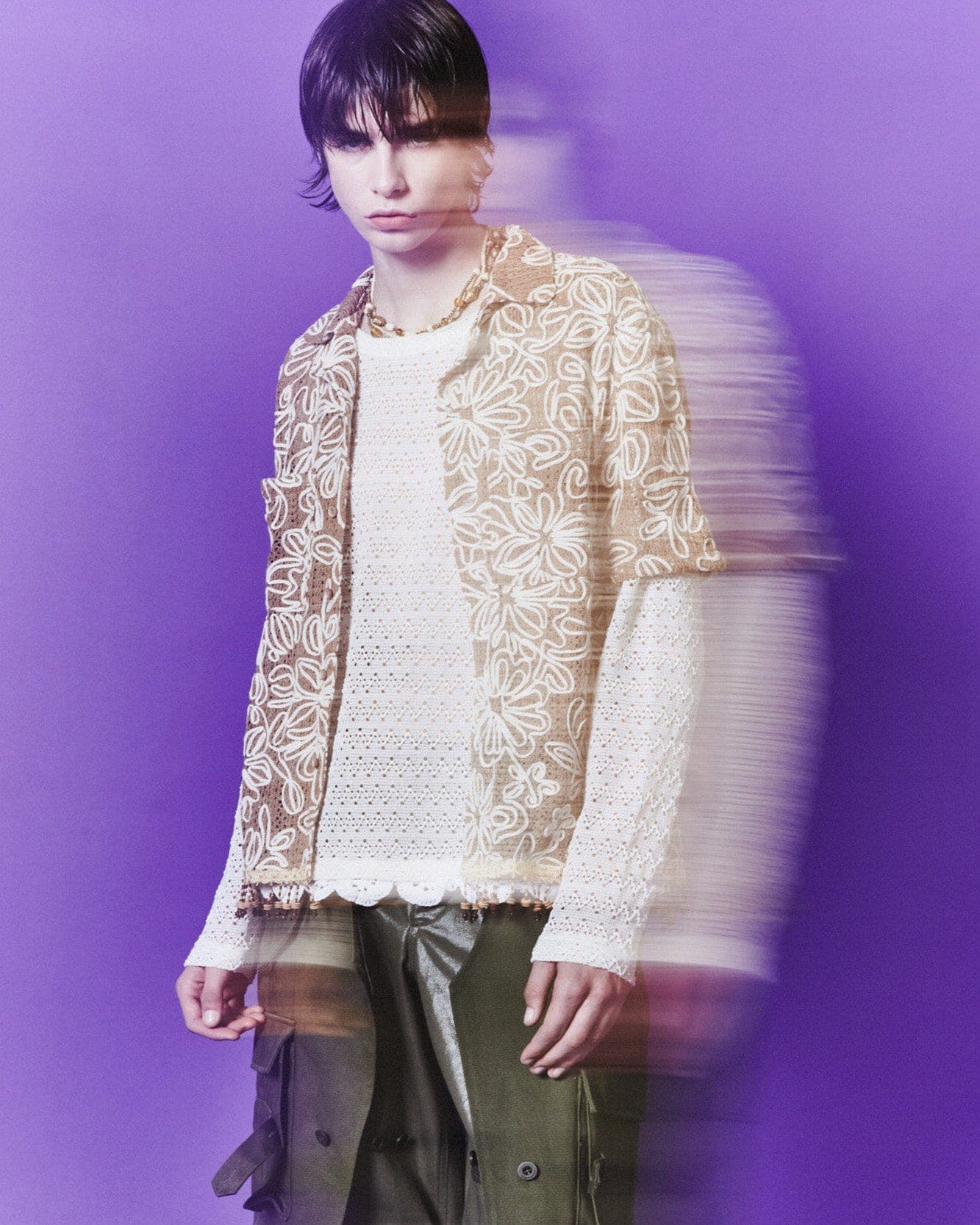 Flower Jacquard Shirts (Beige) — vue 6