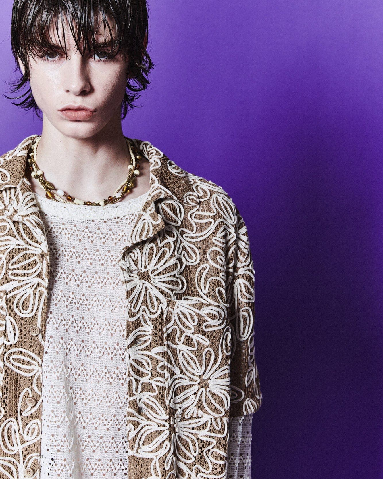 Flower Jacquard Shirts (Beige) — vue 7