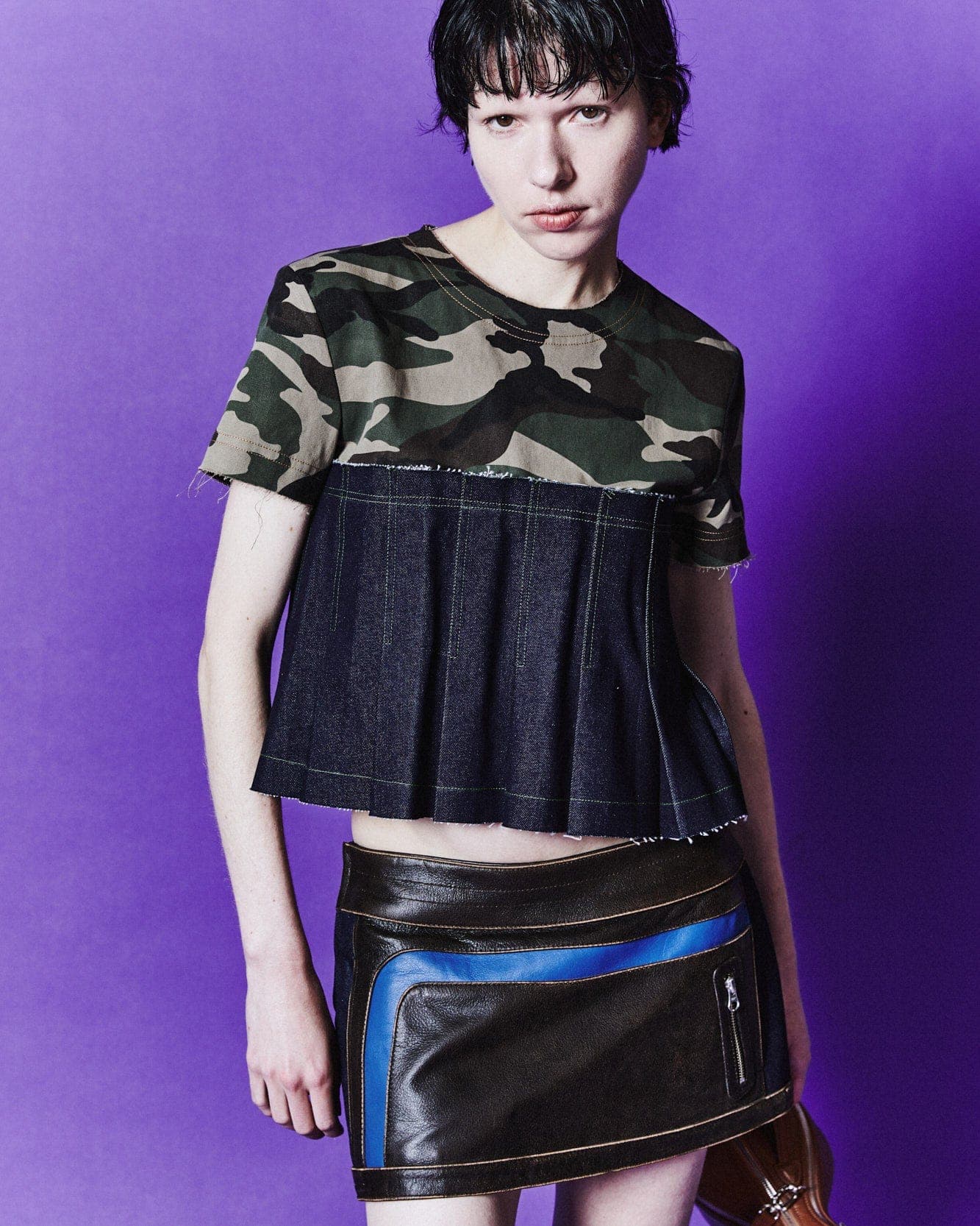 Camouflage Pleats Denim Top (Khaki Indigo) — vue 4