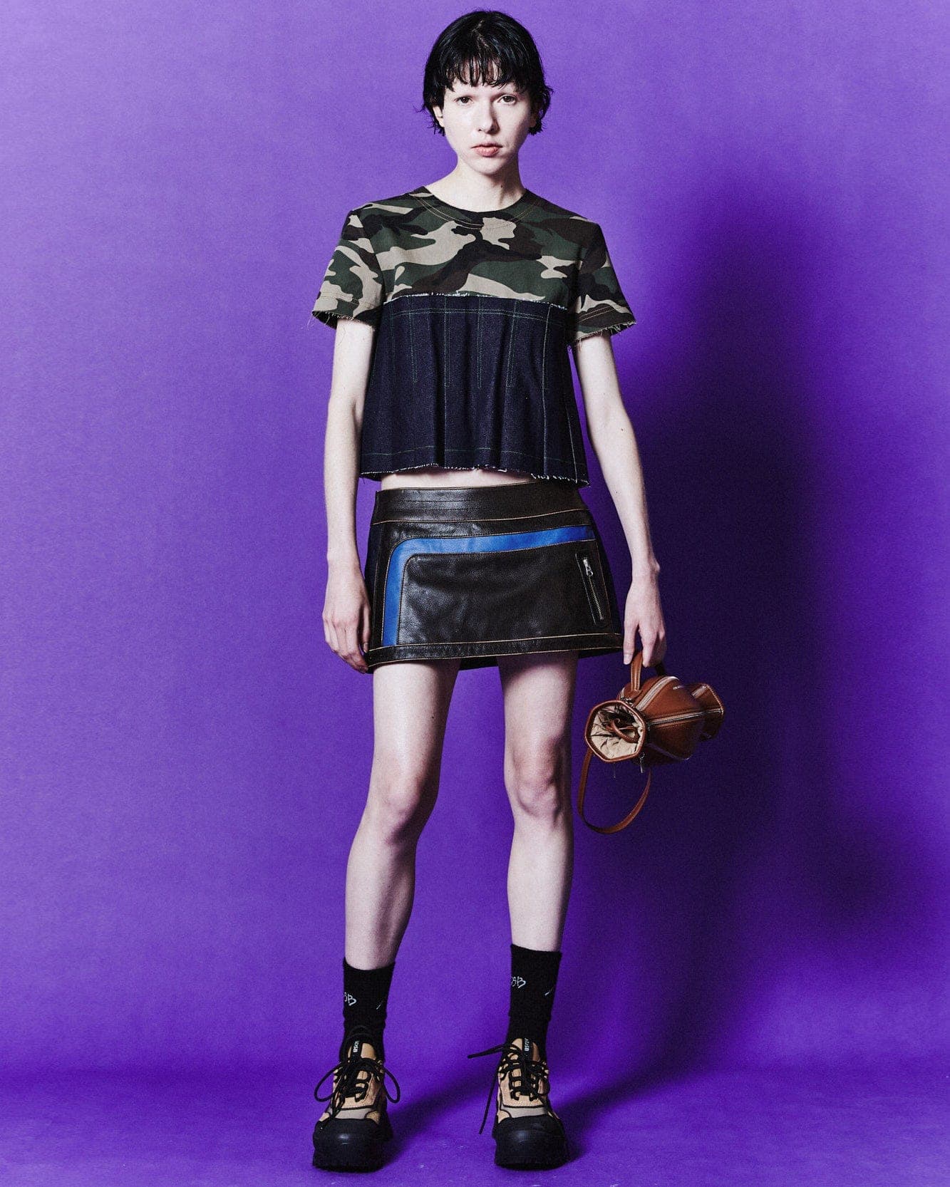 Camouflage Pleats Denim Top (Khaki Indigo) — vue 5