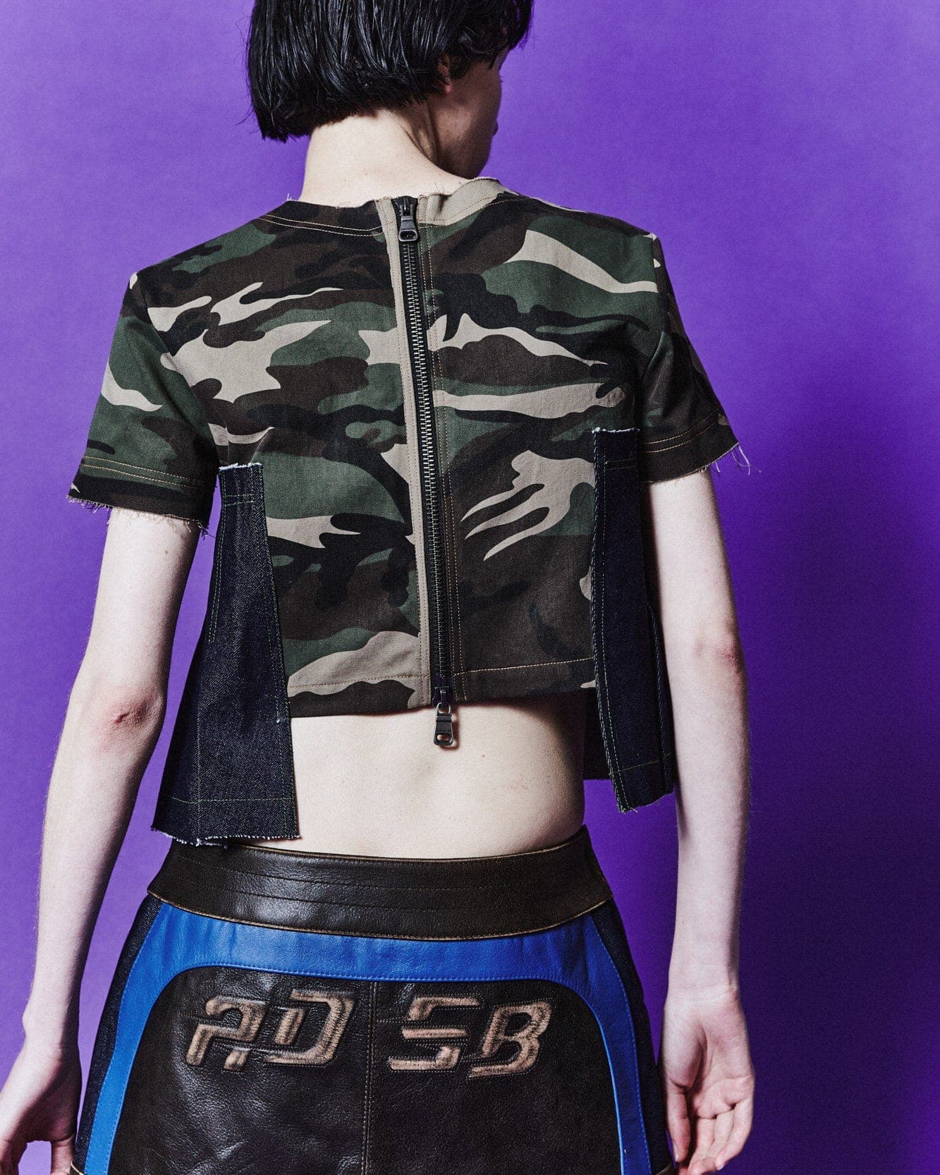 Camouflage Pleats Denim Top (Khaki Indigo) — vue 8