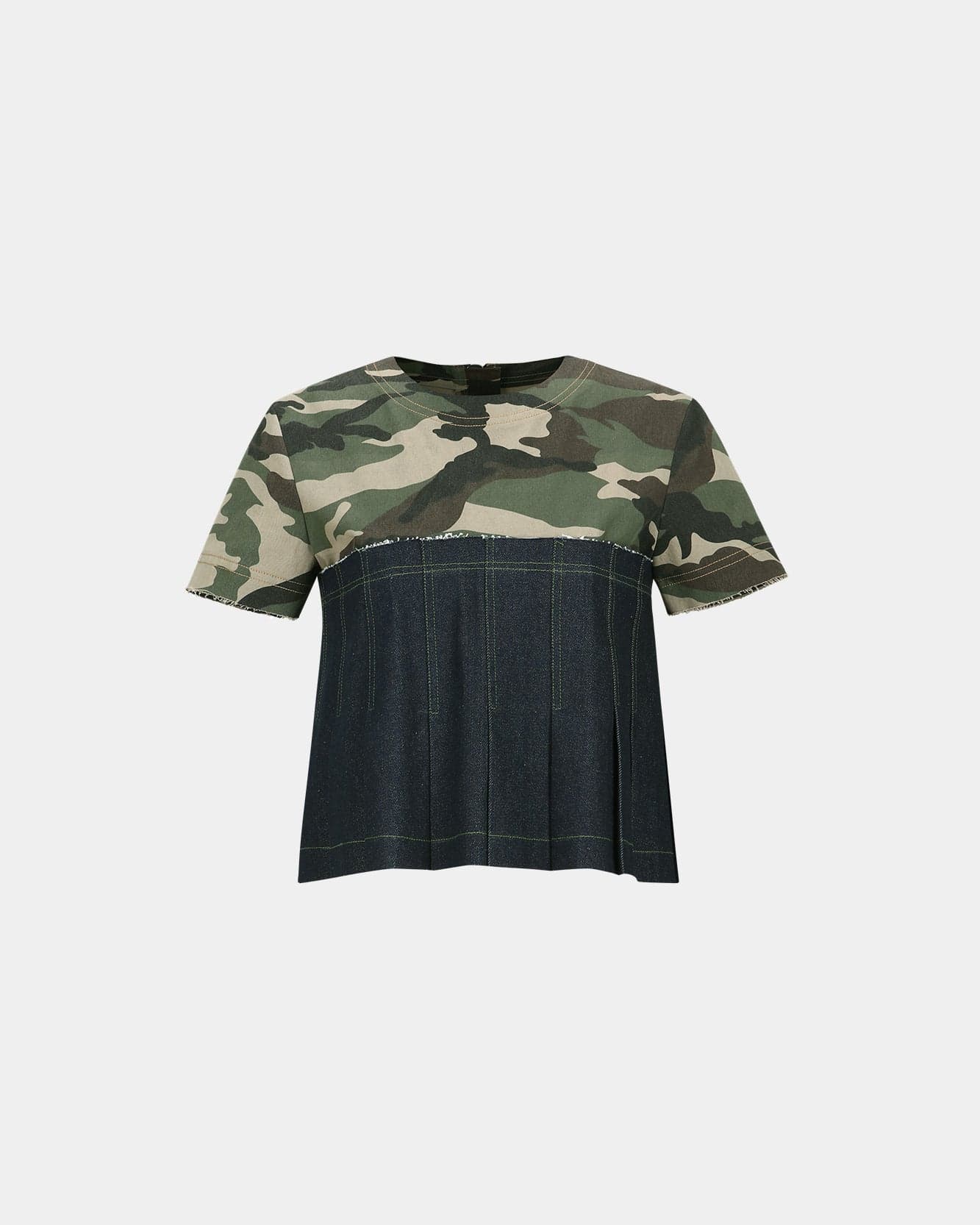Camouflage Pleats Denim Top (Khaki Indigo) — vue 1