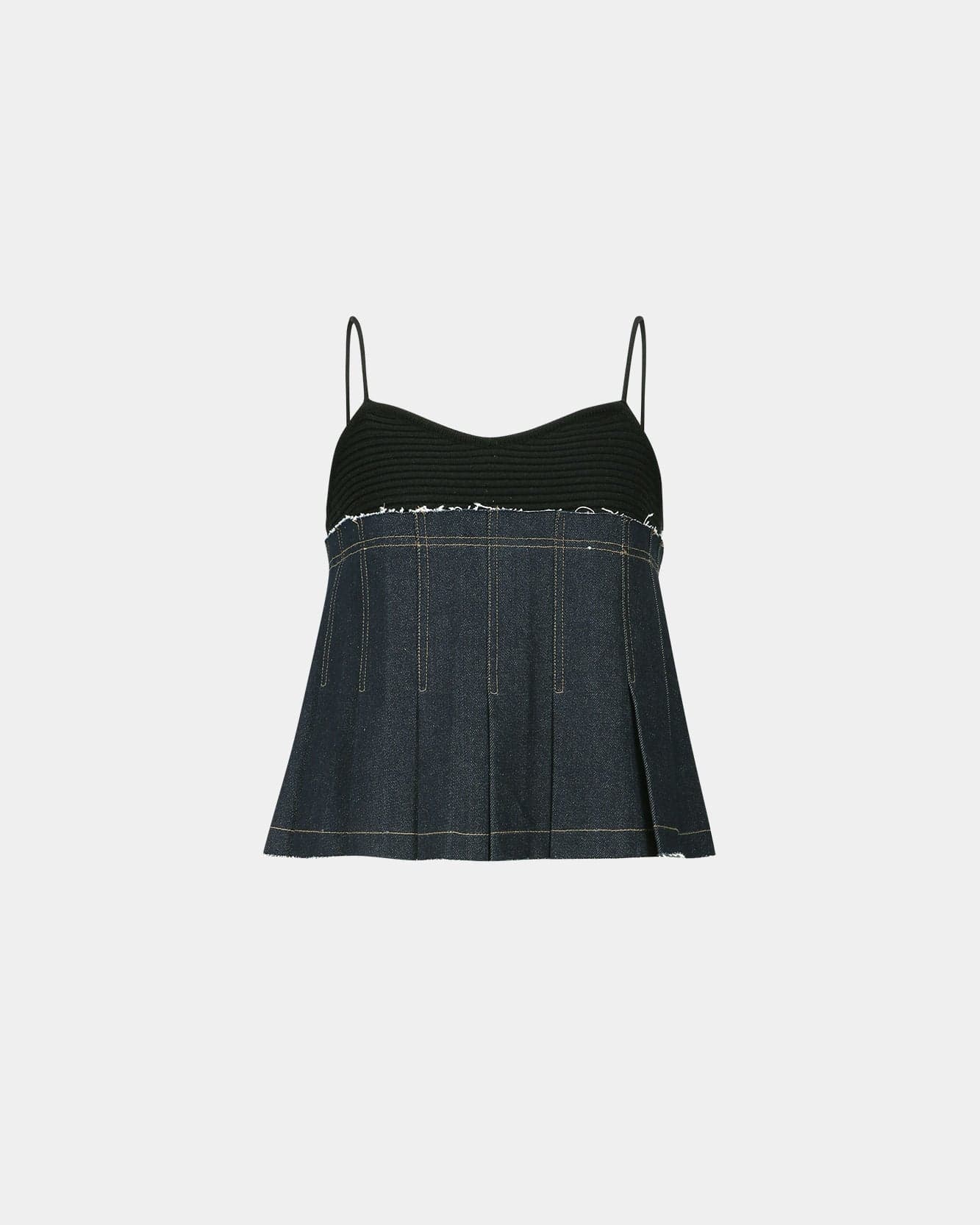 Kina Pleats Denim Sleeveless Knit Top (Black Indigo) — vue 2