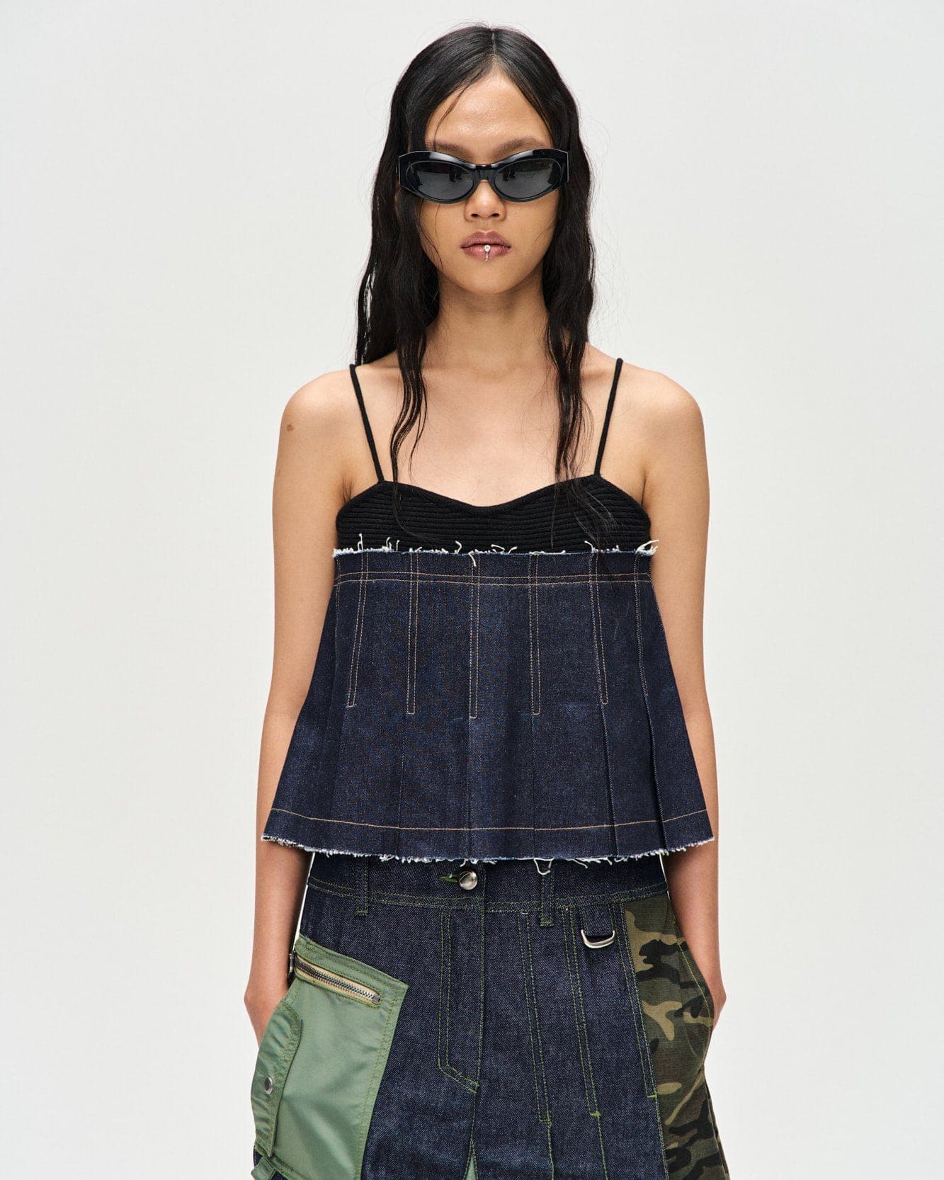 Kina Pleats Denim Sleeveless Knit Top (Black Indigo) — vue 7