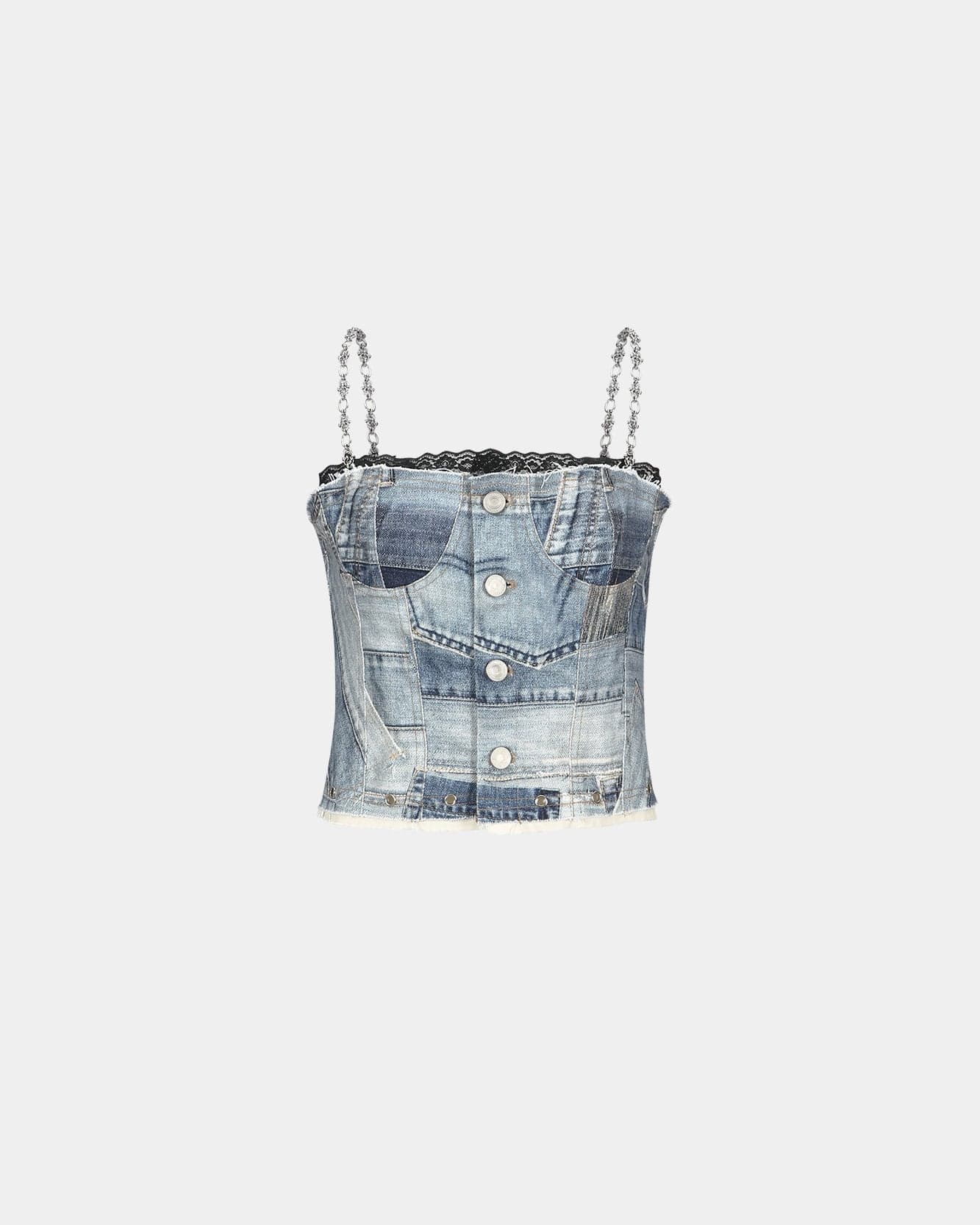 All-Denim Printed Bustier Top (Blue) — vue 2