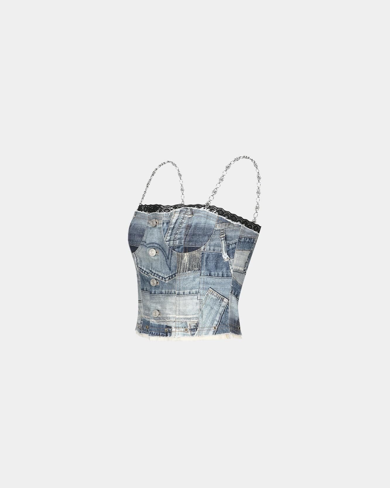All-Denim Printed Bustier Top (Blue) — vue 3