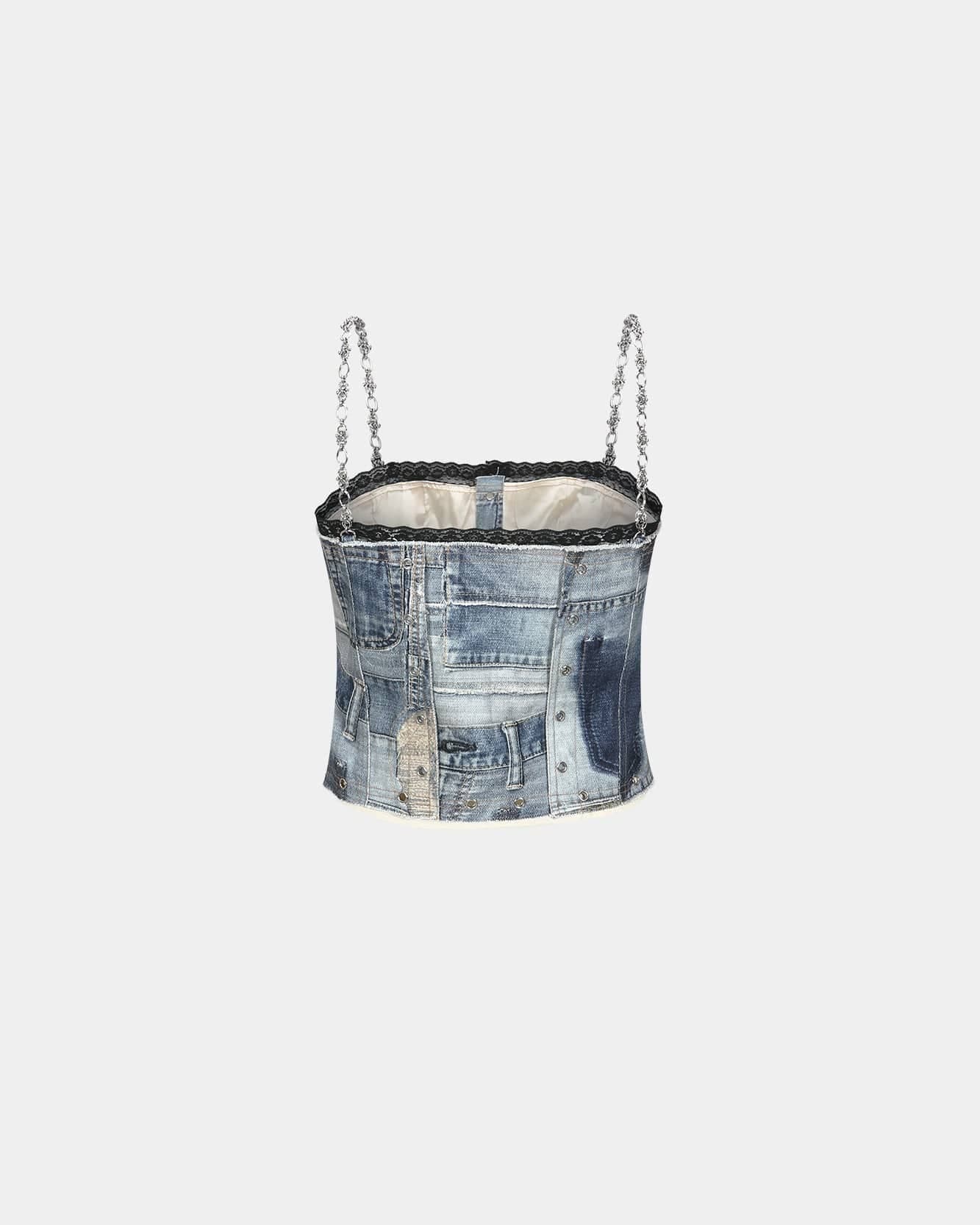 All-Denim Printed Bustier Top (Blue) — vue 4