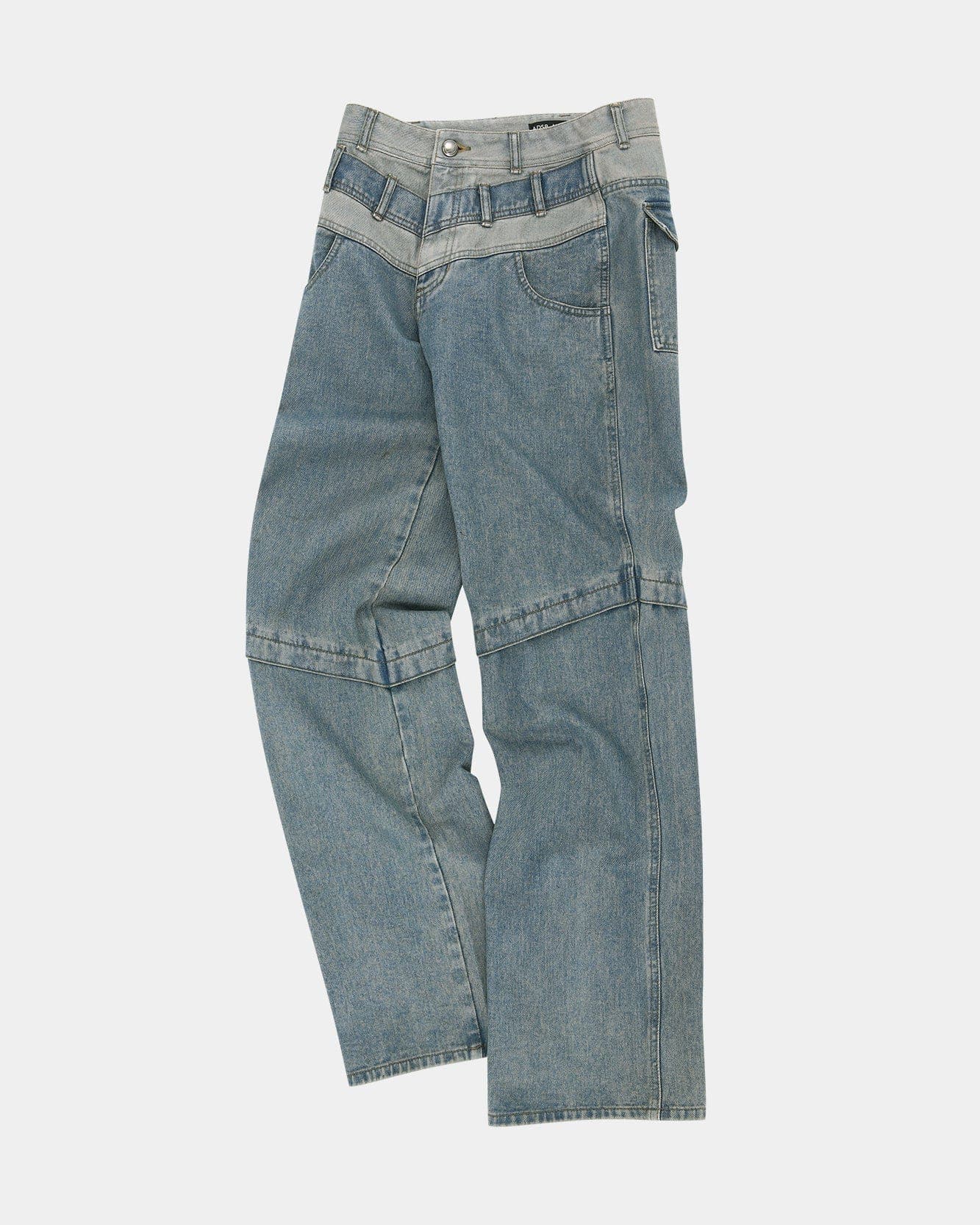 Layered Wide-Leg Jeans (Dusty Blue)