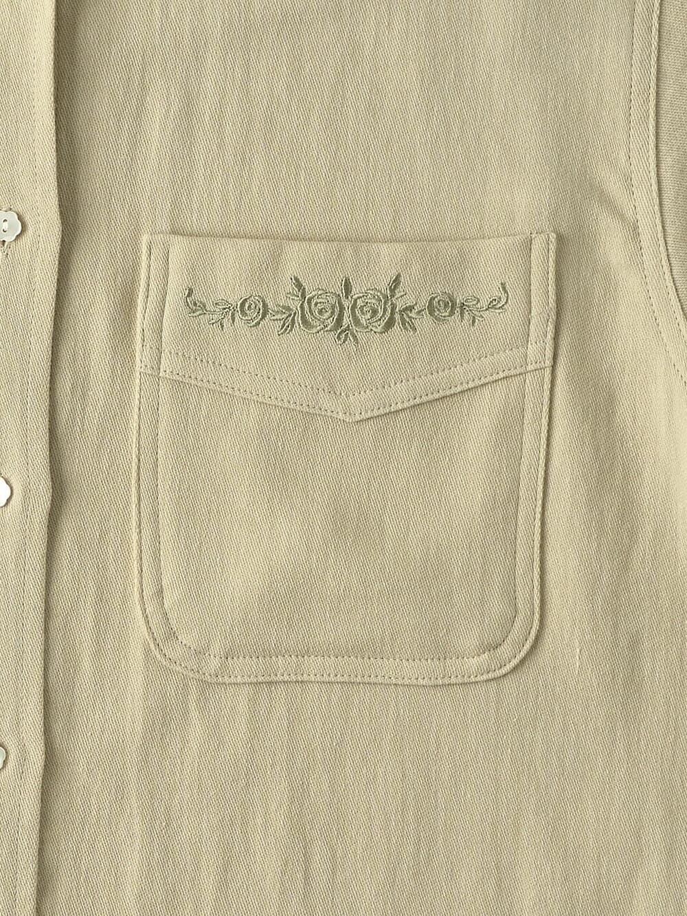 Soft Embroidery Cotton Shirt (Olive) — vue 9