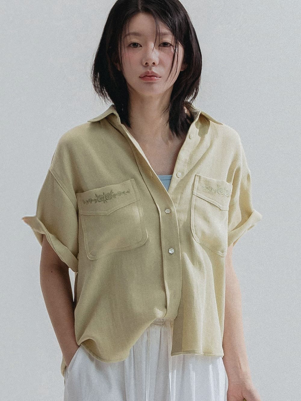 Soft Embroidery Cotton Shirt (Olive)