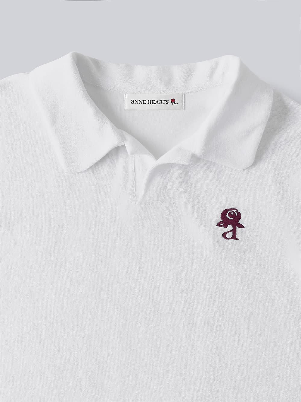 Relaxed Collar Terry Tee (White) — vue 8