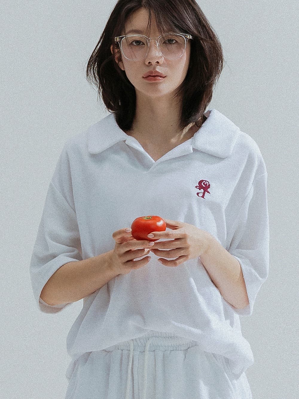 Relaxed Collar Terry Tee (White)
