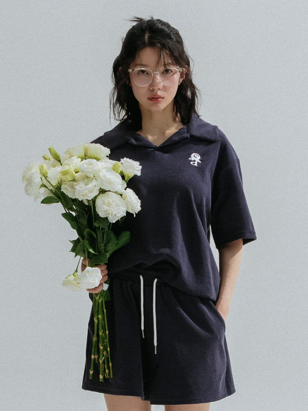 Relaxed Collar Terry Tee (Navy) — vue 8