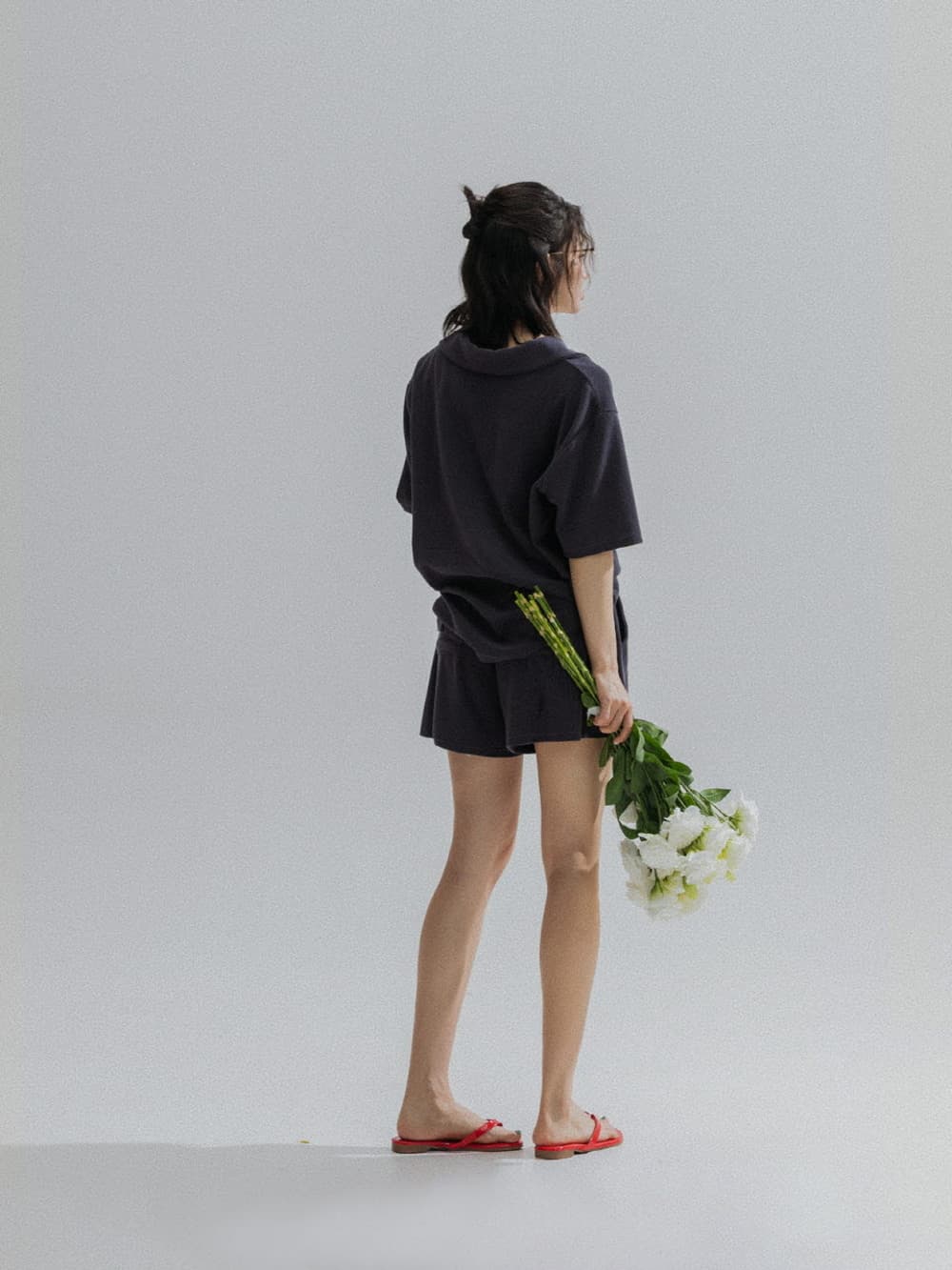 Relaxed Collar Terry Tee (Navy) — vue 9