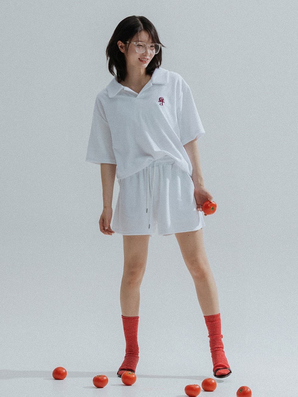 Relaxed Terry Shorts (White) — vue 1
