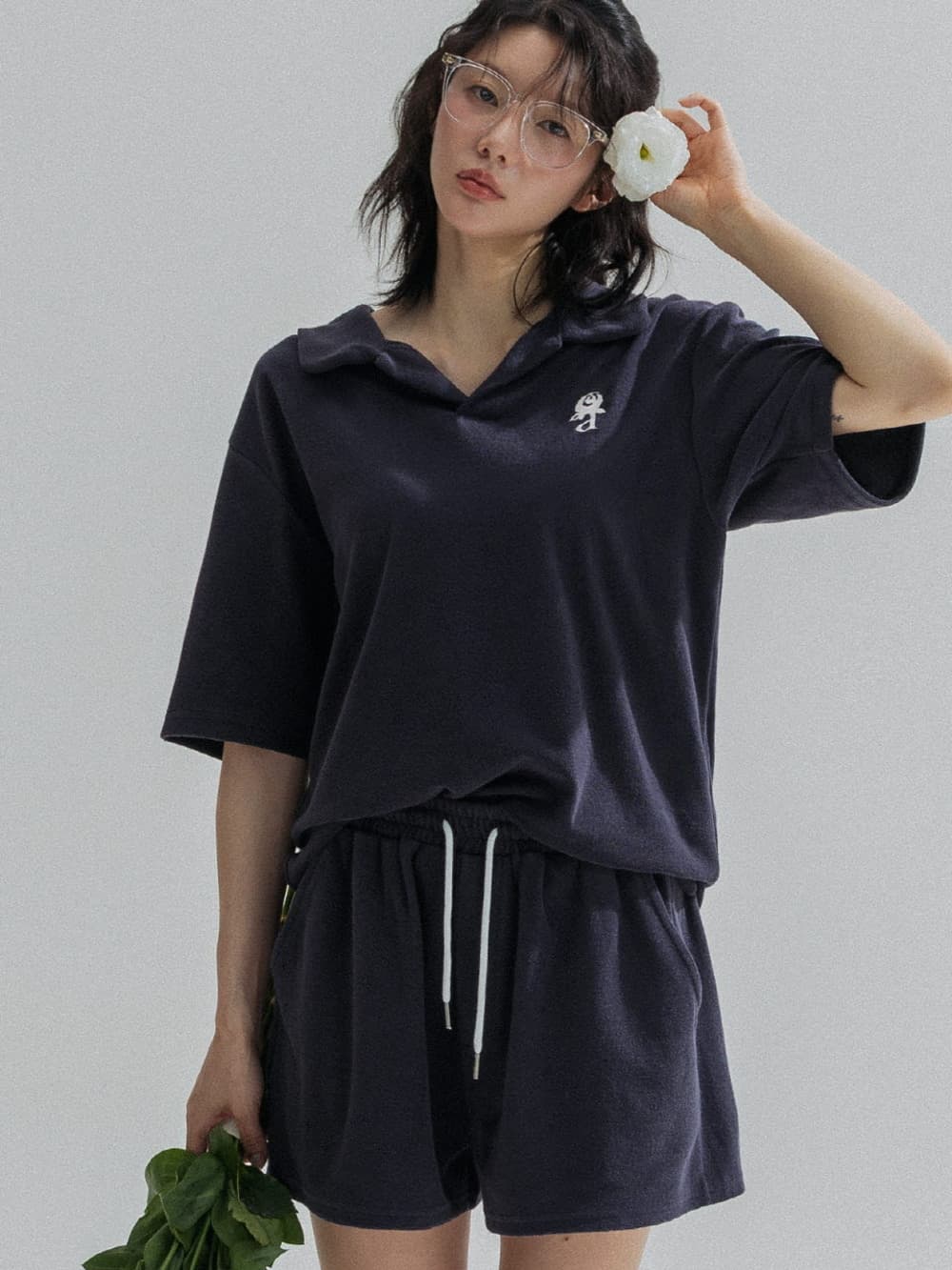Relaxed Terry Shorts (Navy) — vue 5