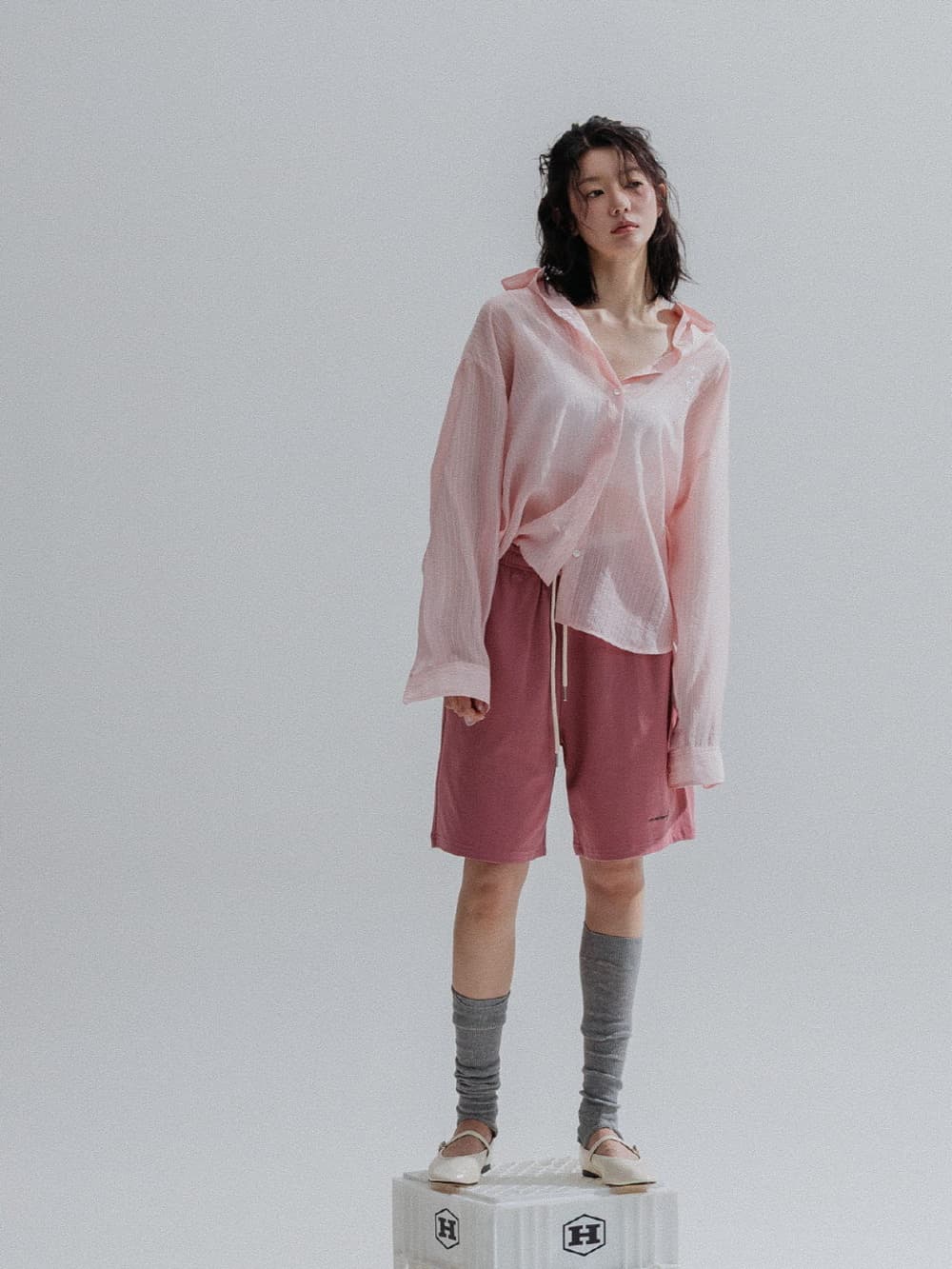 Pinstripe Sheer Shirt (Pink) — vue 4