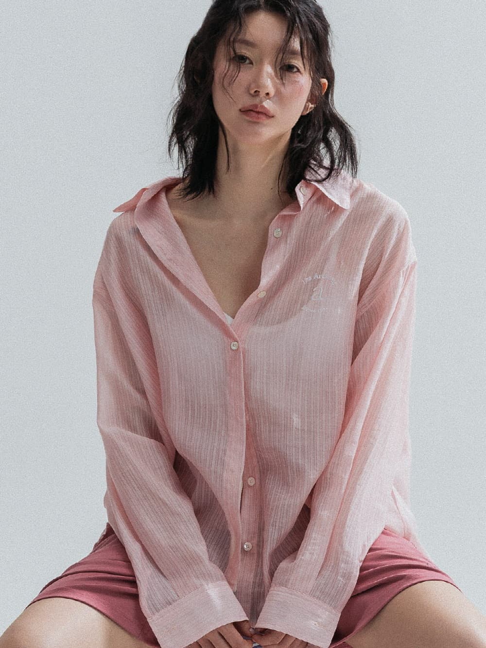 Pinstripe Sheer Shirt (Pink) — vue 5