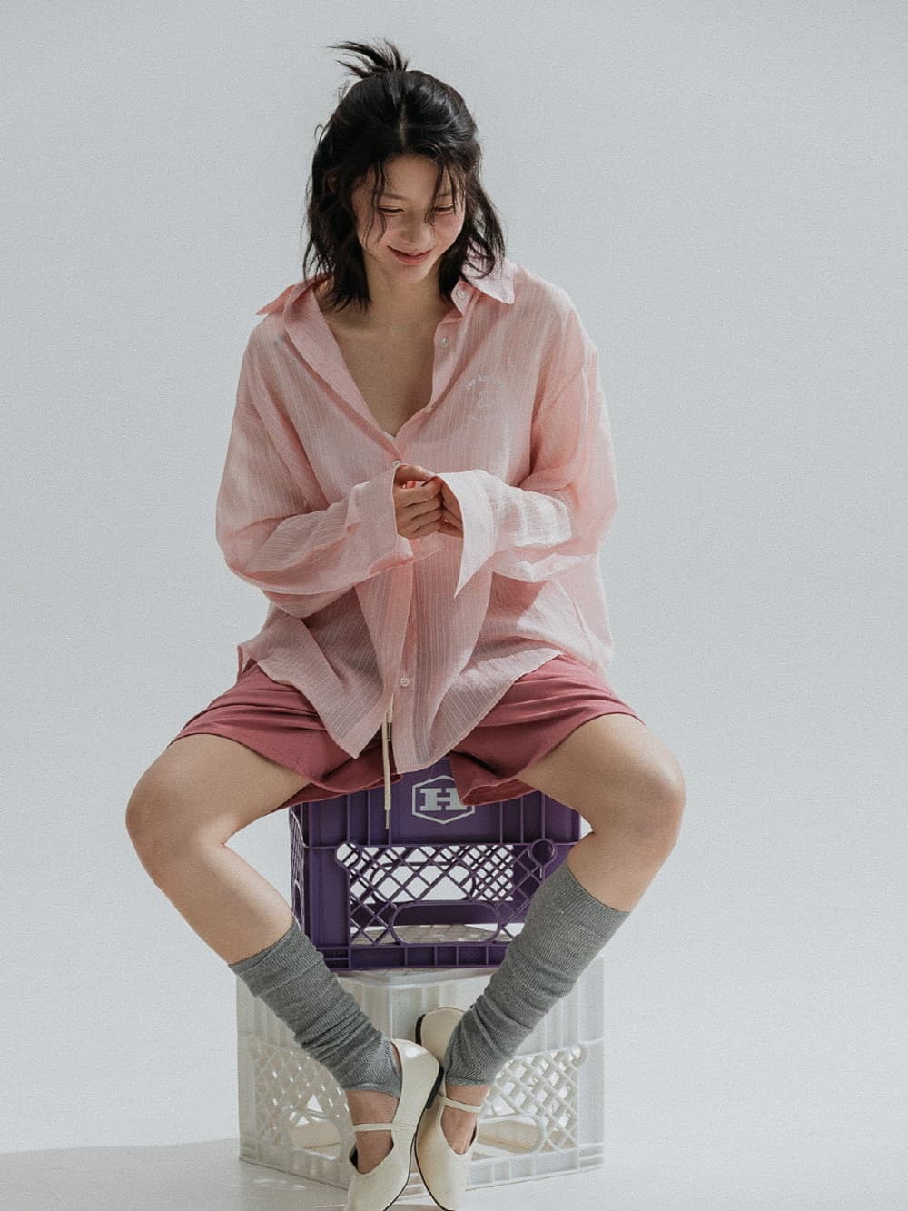 Pinstripe Sheer Shirt (Pink) — vue 8