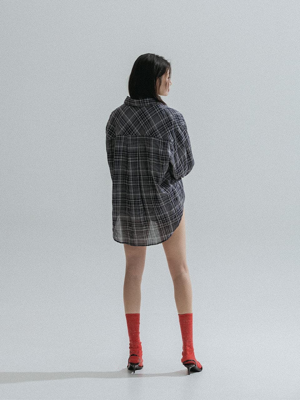 Ombre Check Sheer Shirt (Navy) — vue 5