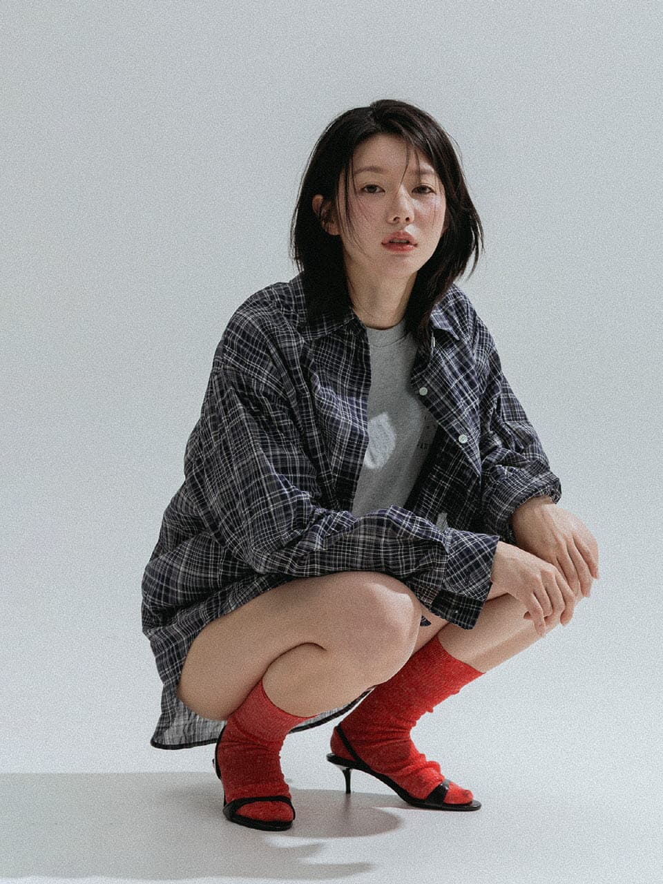 Ombre Check Sheer Shirt (Navy) — vue 6