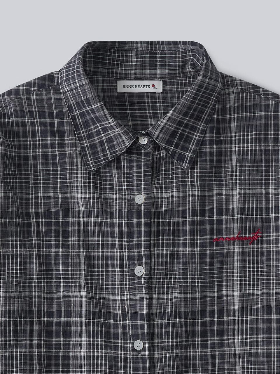 Ombre Check Sheer Shirt (Navy) — vue 9
