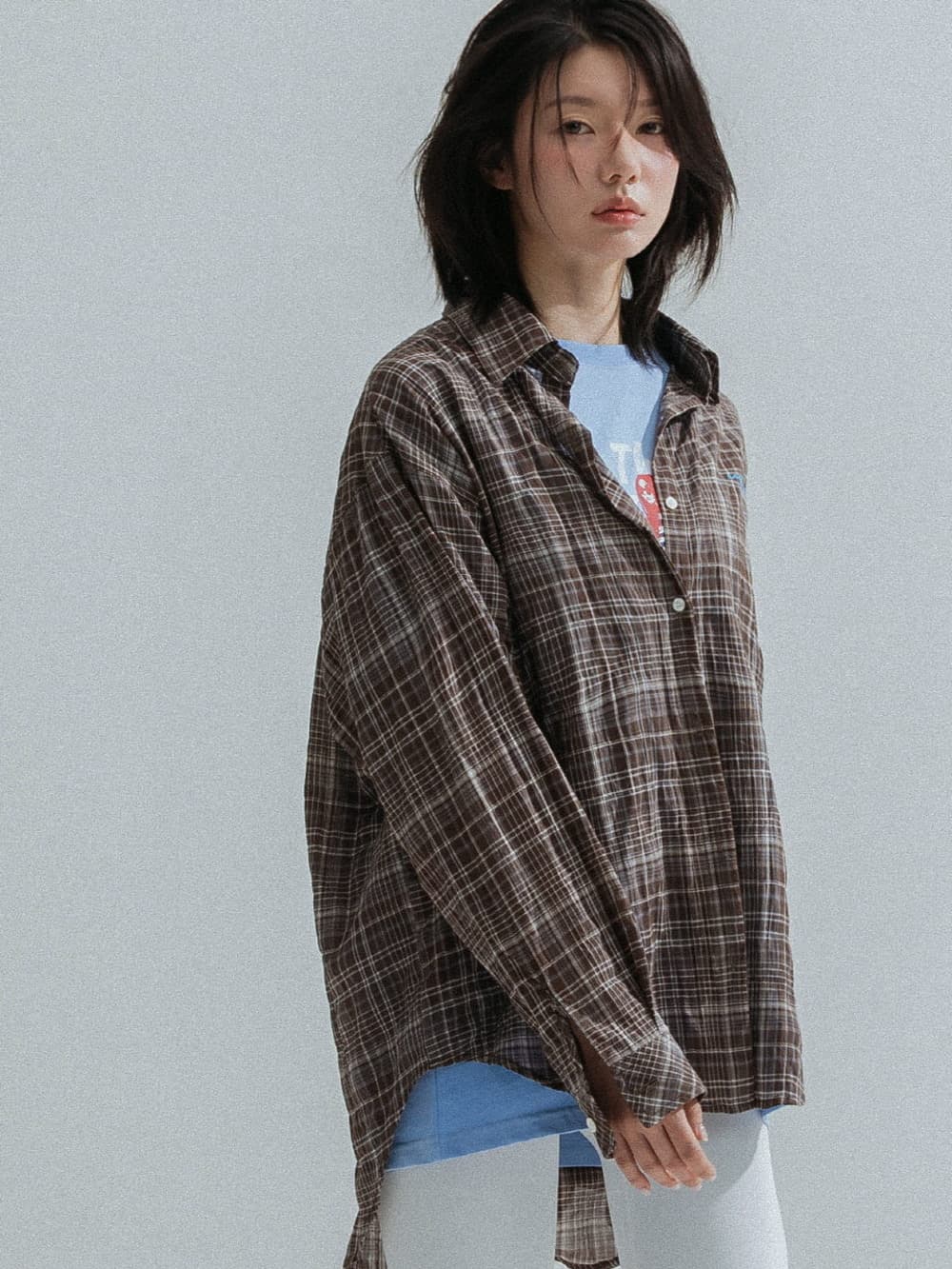 Ombre Check Sheer Shirt (Brown) — vue 4