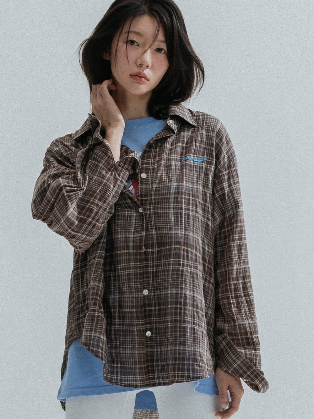 Ombre Check Sheer Shirt (Brown) — vue 5