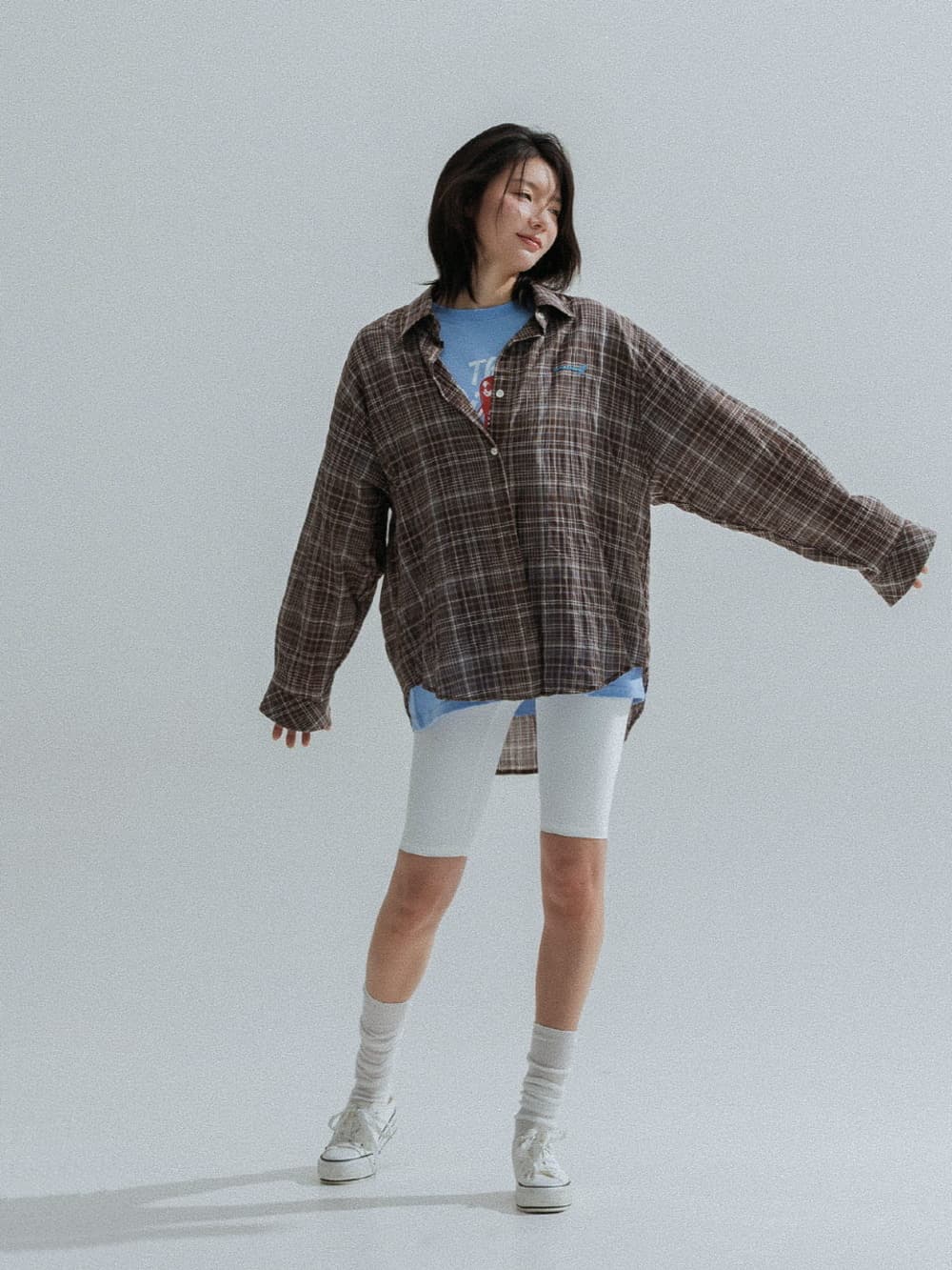 Ombre Check Sheer Shirt (Brown) — vue 6