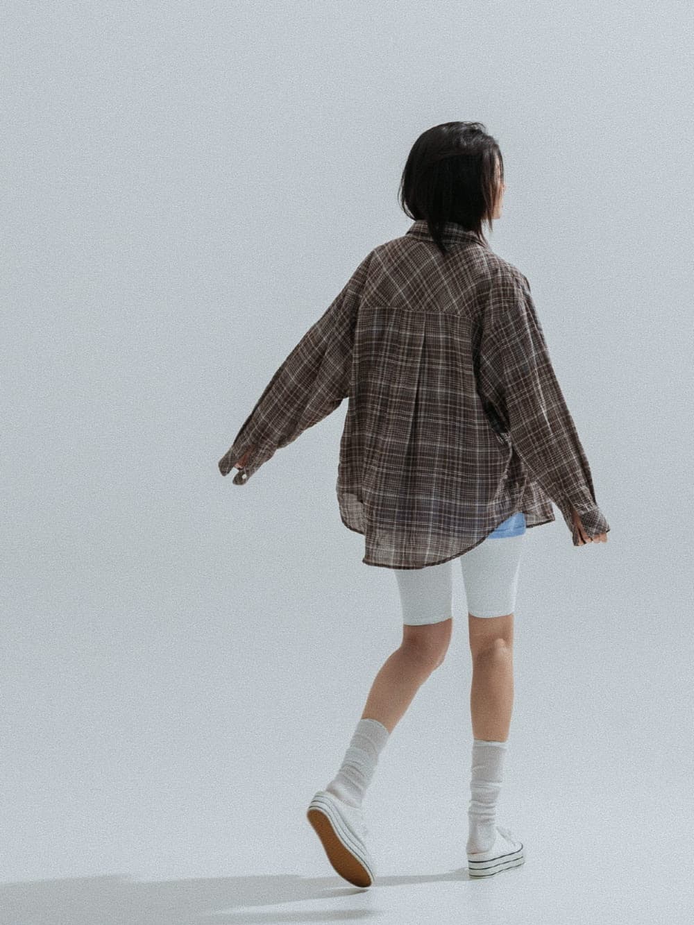 Ombre Check Sheer Shirt (Brown) — vue 7