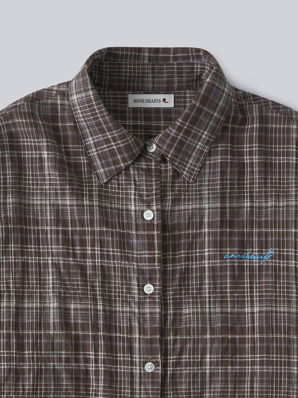 Ombre Check Sheer Shirt (Brown) — vue 9
