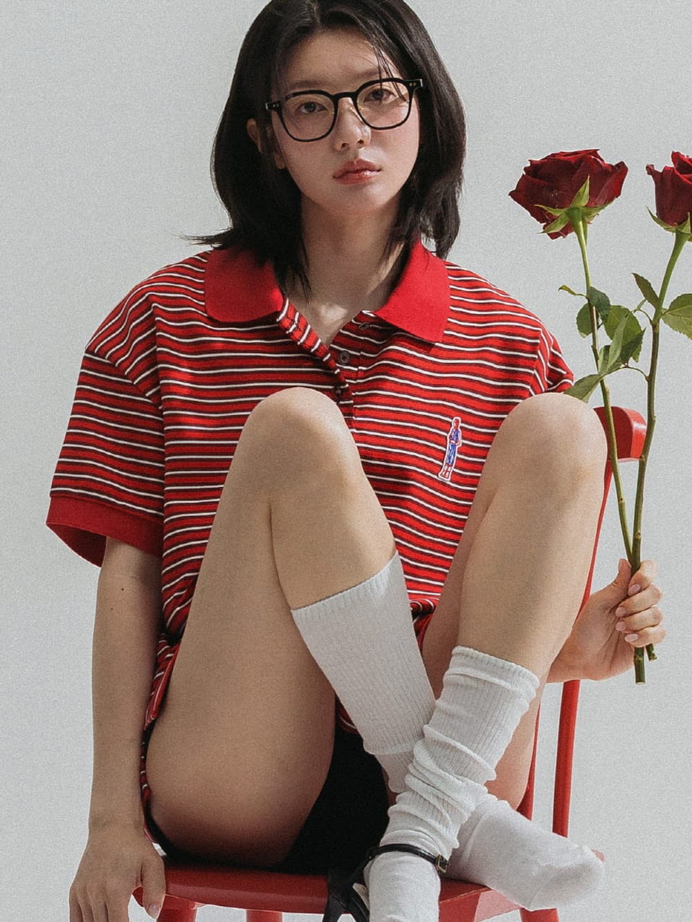 Stripe Collar Tee (Red) — vue 4