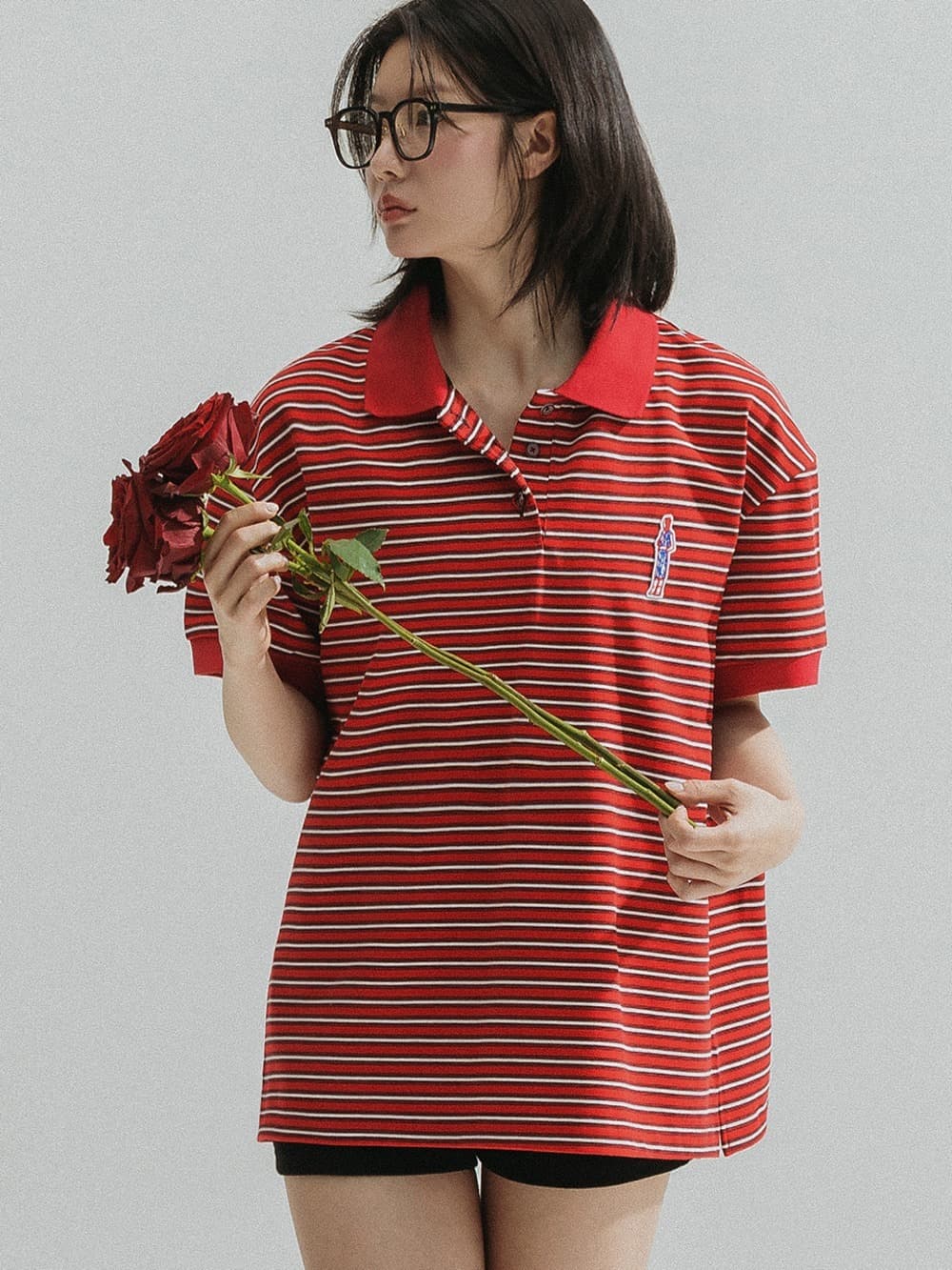 Stripe Collar Tee (Red) — vue 1