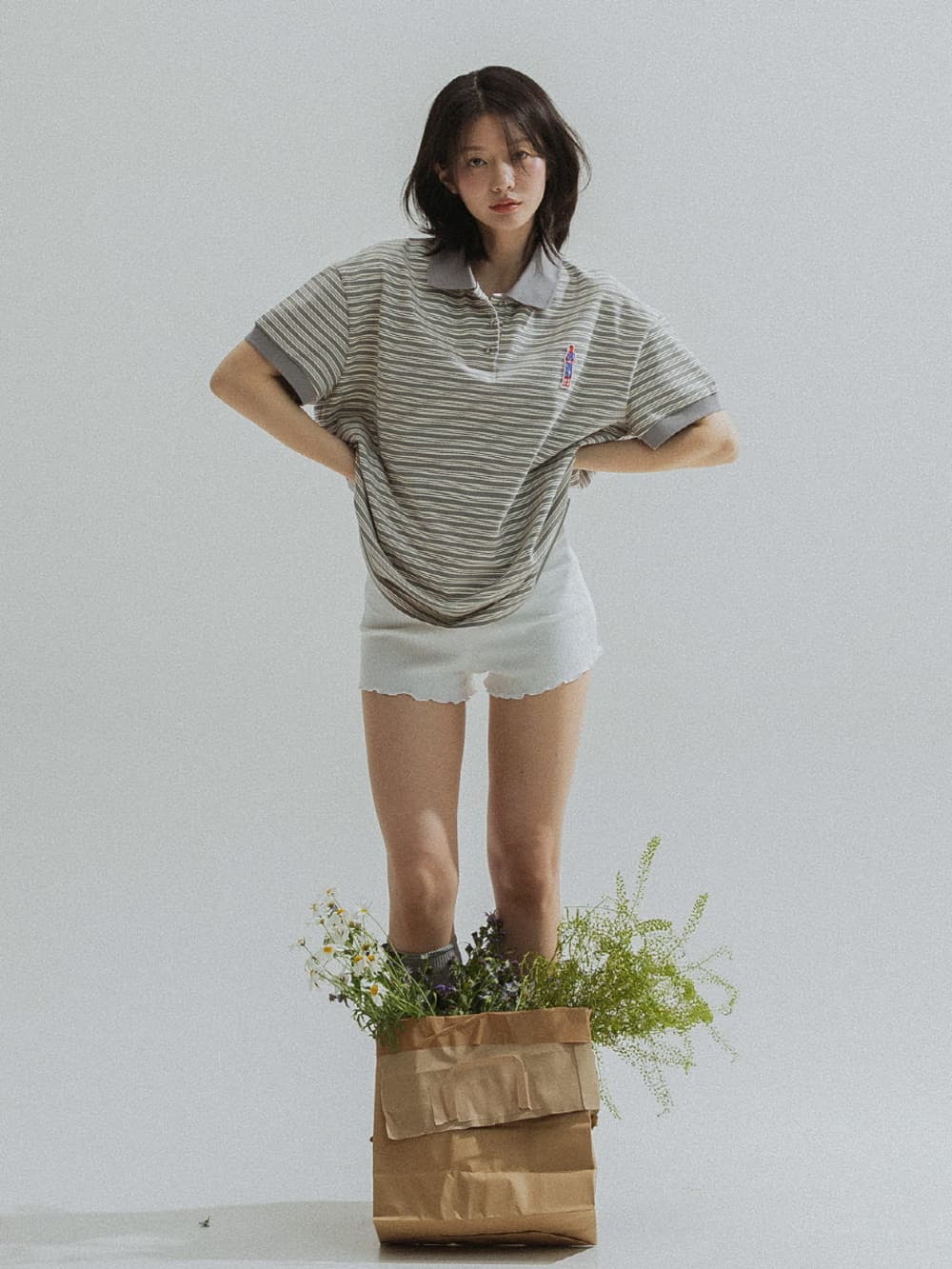 Stripe Collar Tee (Grey) — vue 5