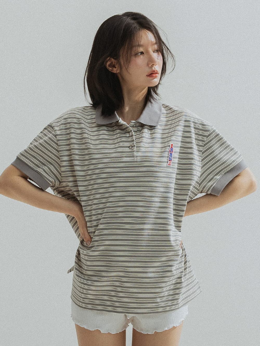 Stripe Collar Tee (Grey) — vue 7