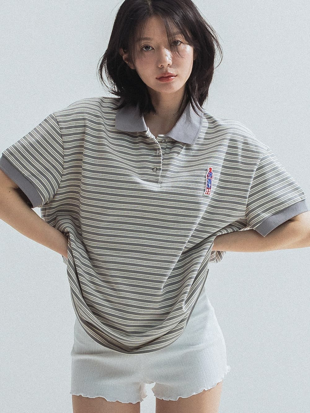 Stripe Collar Tee (Grey)