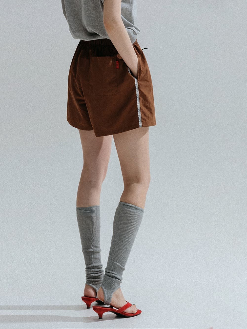 Side Lace Nylon Shorts (Brown)