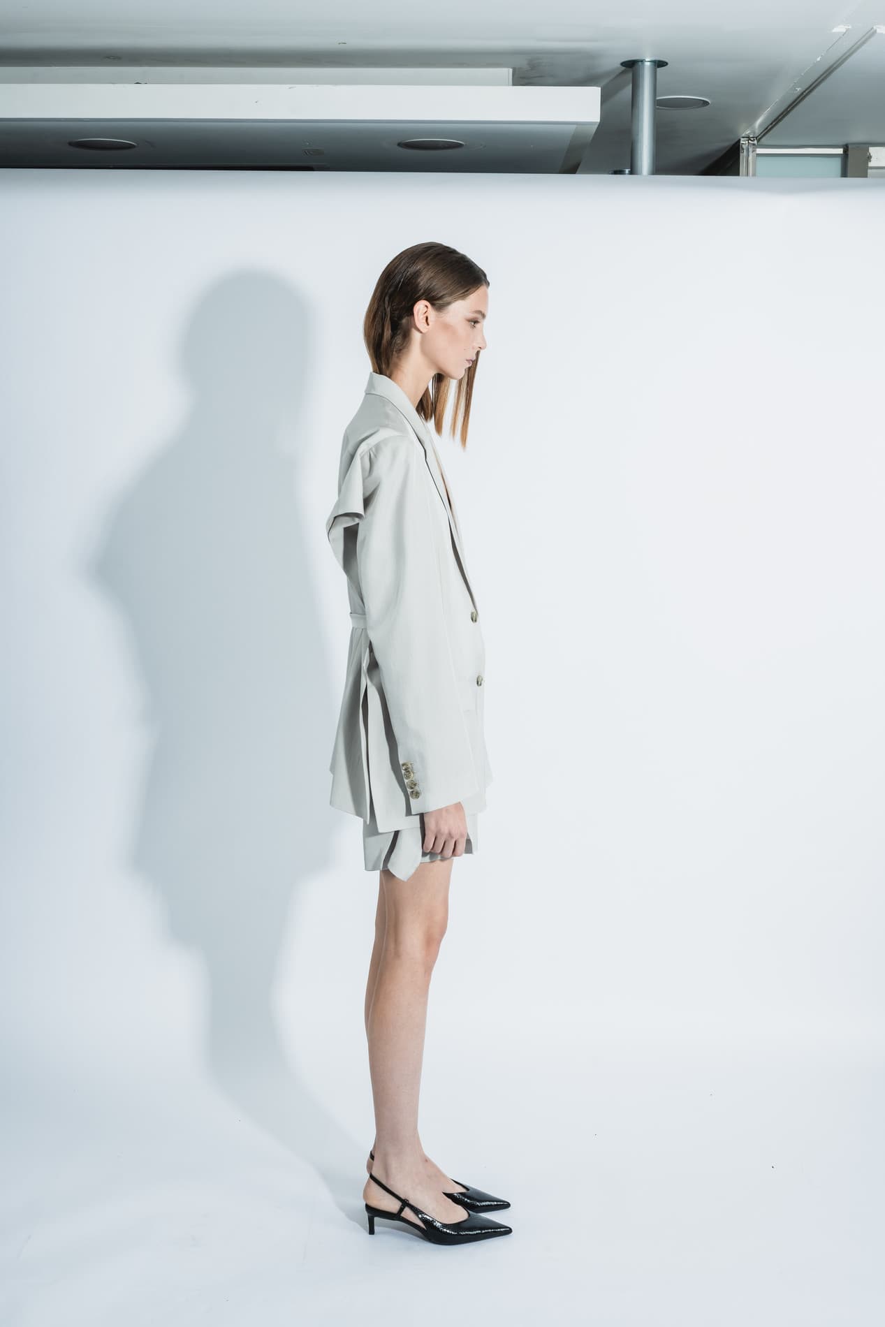 Side Open Cape Blazer (Light Gray) — vue 6