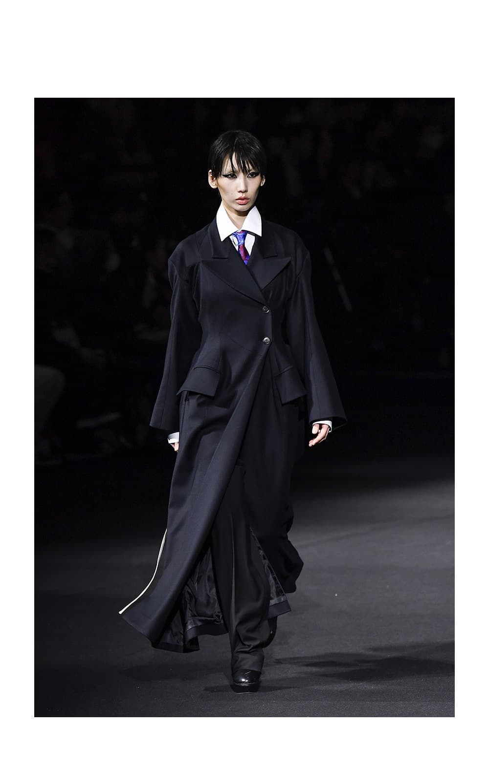 Navy Wool Double-Breasted Long Coat