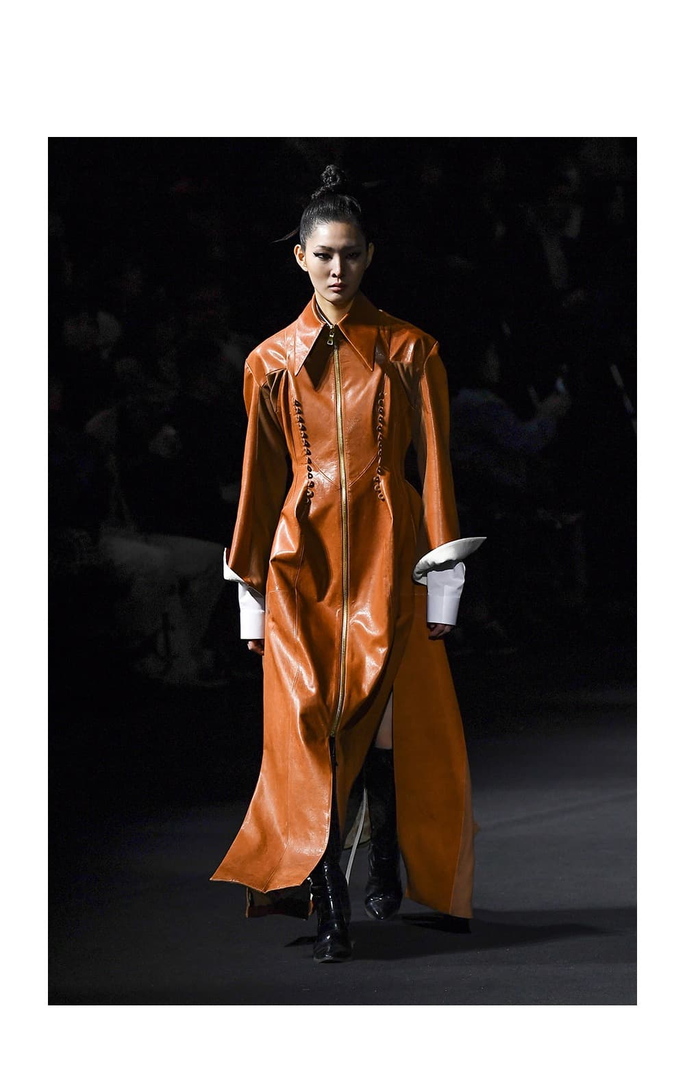 Burning Orange Brown Vegetable-Tanned Leather Coat Dress