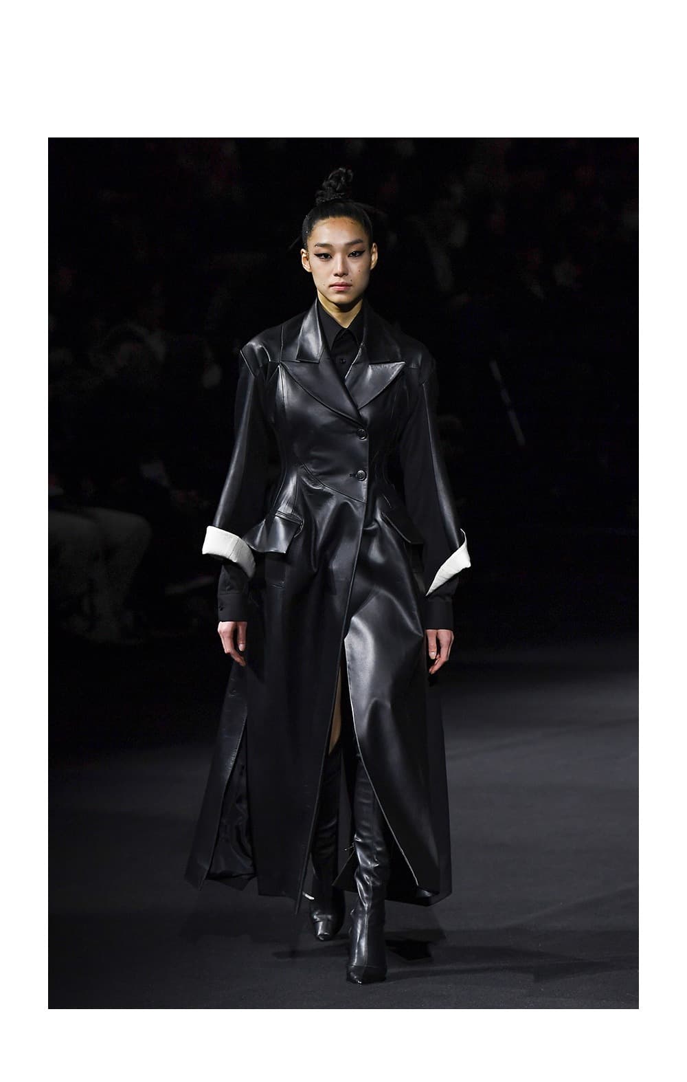 Black Leather 3D-Pattern Long Coat
