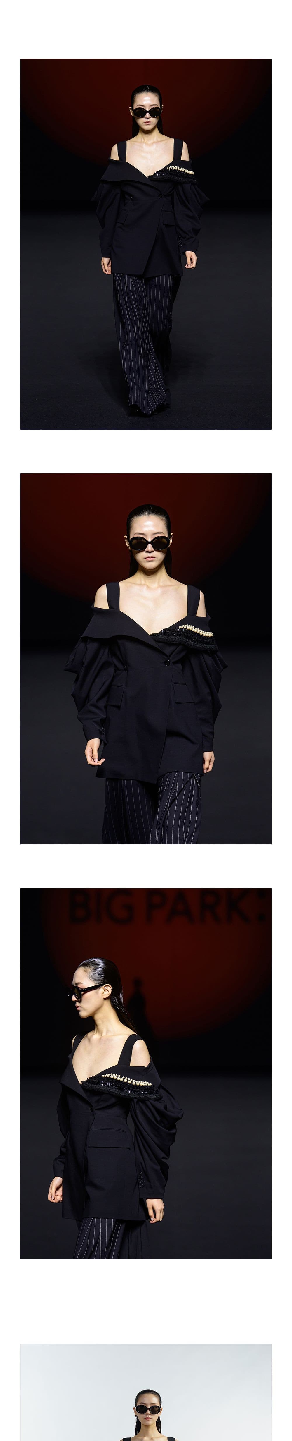 Off-Shoulder Wool Jacket (Black) — vue 3