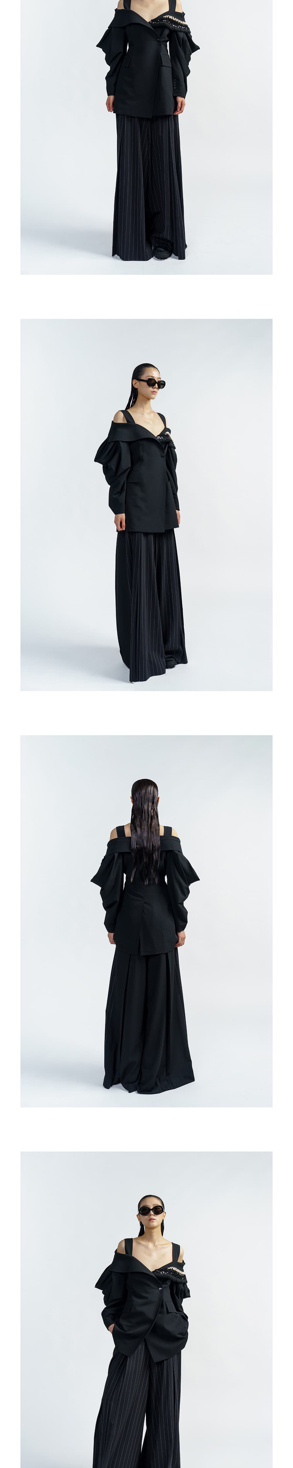 Off-Shoulder Wool Jacket (Black) — vue 4
