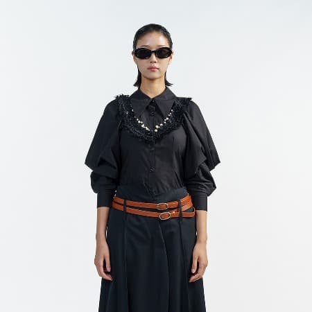Open-Shoulder Black Blouse