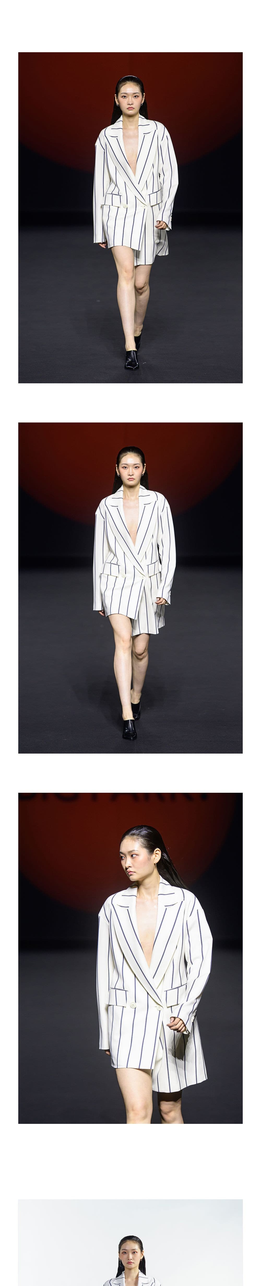 Cream Stripe Unbalanced Jacket — vue 3