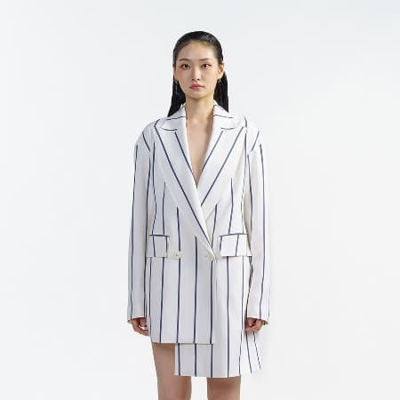 Cream Stripe Unbalanced Jacket