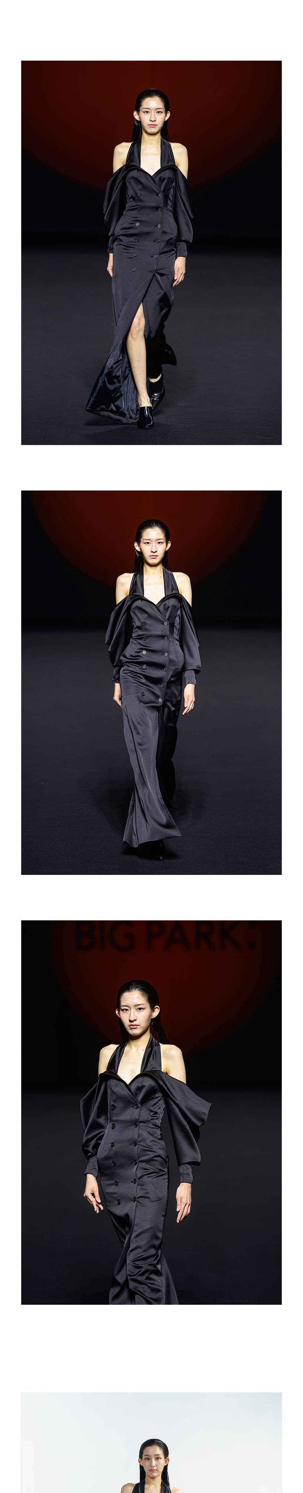 Halter-Neck Satin Double Long Dress — vue 3